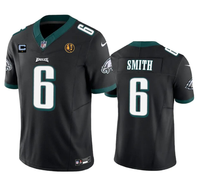 Men's Philadelphia Eagles #6 DeVonta Smith Black 2023 F.U.S.E. With 1-star C Patch And John Madden Patch Vapor Limited Football Stitched Jersey